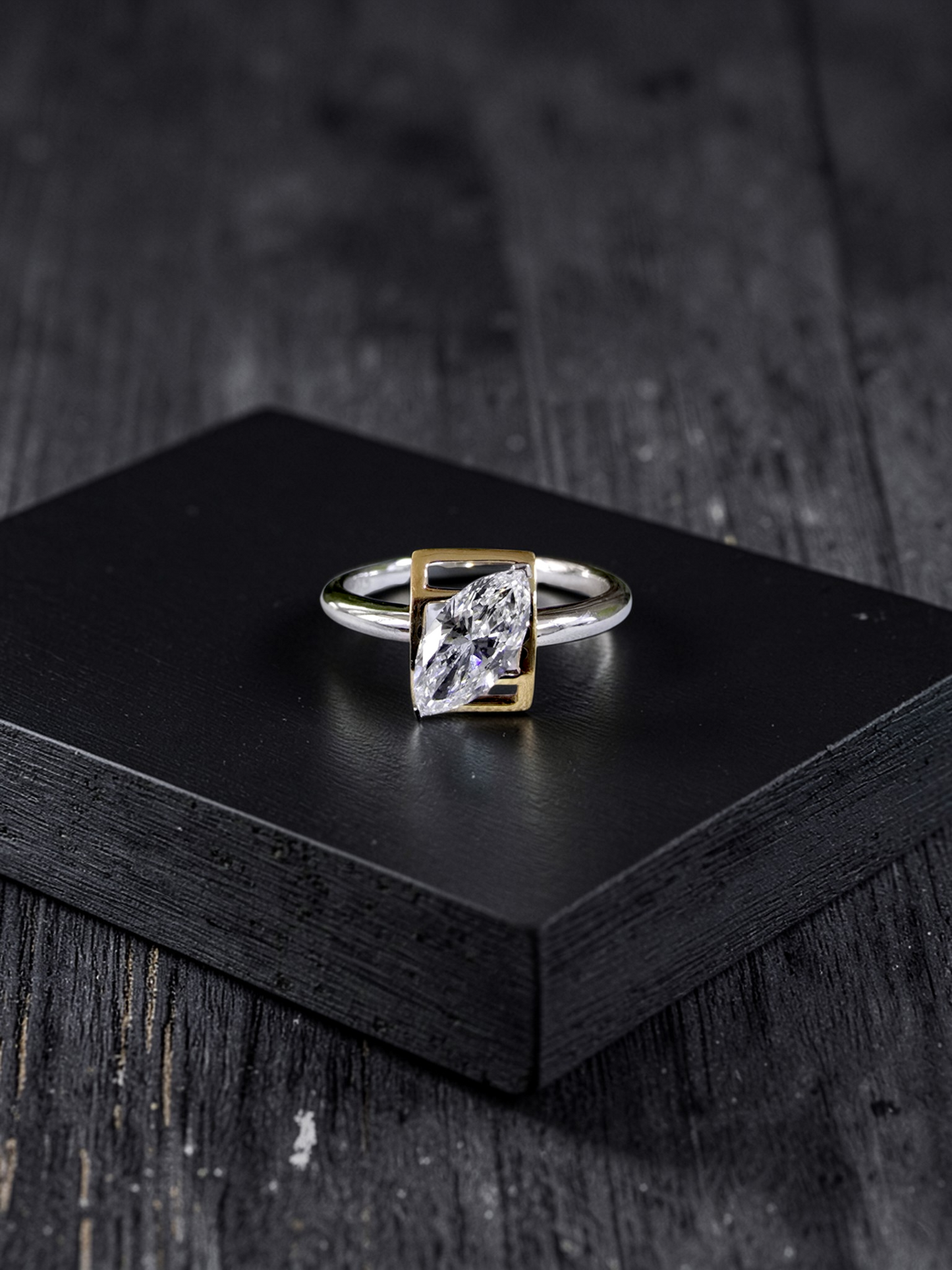 Yatomi Natural Marquise Diamonds (0.58 cts.) D VS1 Statement Ring (with 18K White and Yellow Gold) - Certified - Size US 5.5