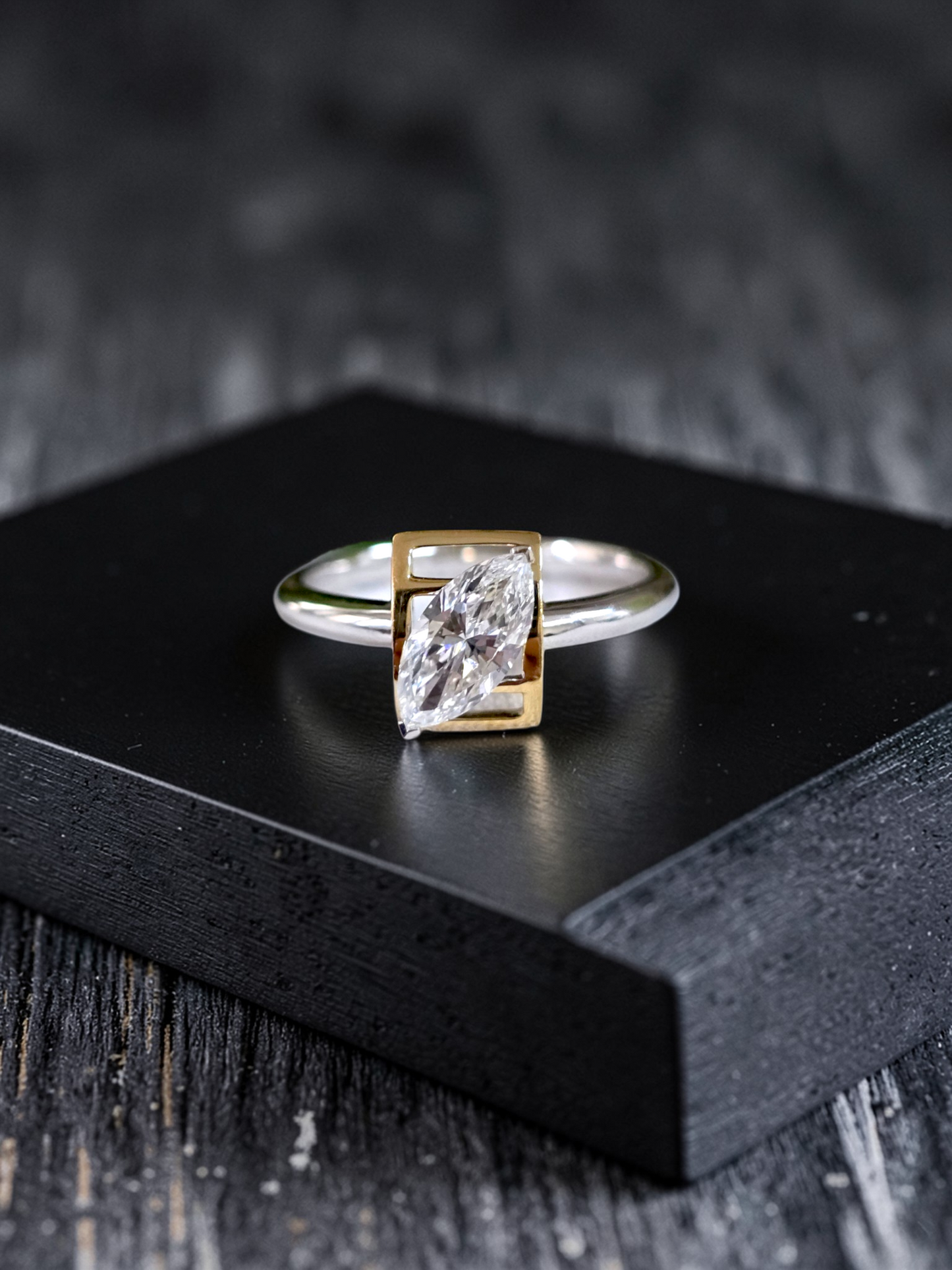 Yatomi Natural Marquise Diamonds (0.58 cts.) D VS1 Statement Ring (with 18K White and Yellow Gold) - Certified - Size US 5.5