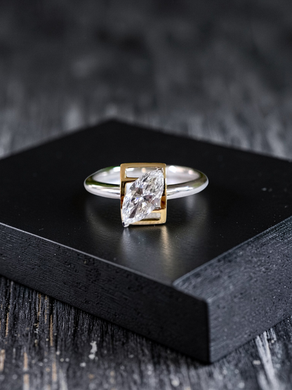 Yatomi Natural Marquise Diamonds (0.58 cts.) D VS1 Statement Ring (with 18K White and Yellow Gold) - Certified - Size US 5.5