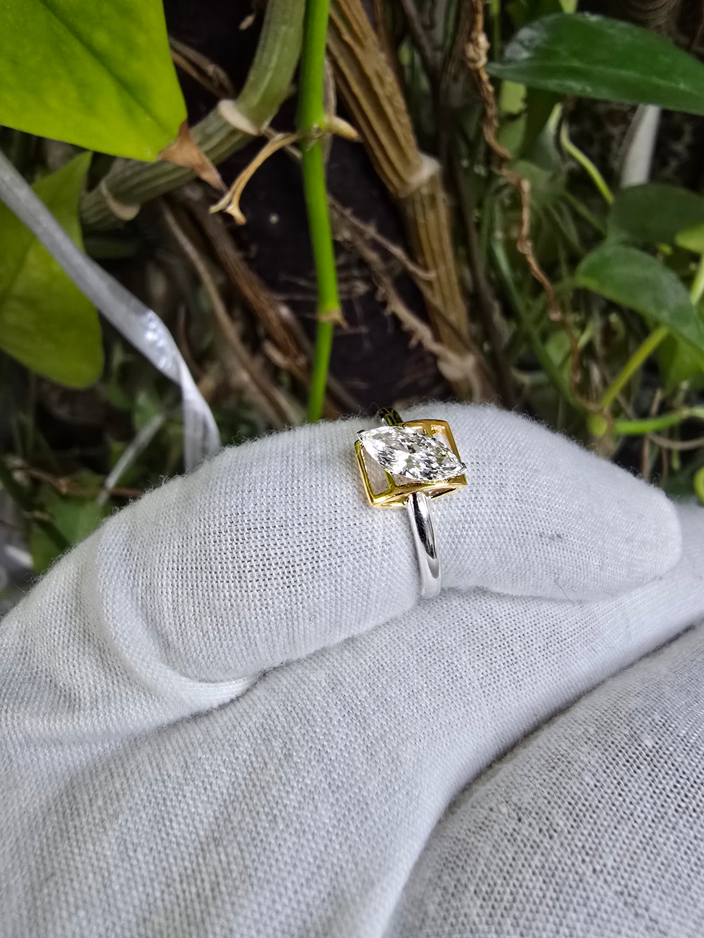 Yatomi Natural Marquise Diamonds (0.58 cts.) D VS1 Statement Ring (with 18K White and Yellow Gold) - Certified - Size US 5.5