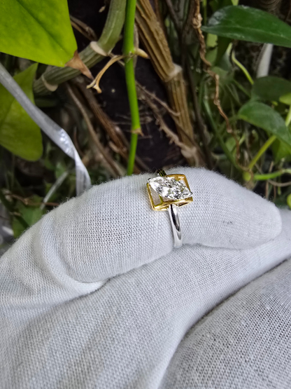 Yatomi Natural Marquise Diamonds (0.58 cts.) D VS1 Statement Ring (with 18K White and Yellow Gold) - Certified - Size US 5.5