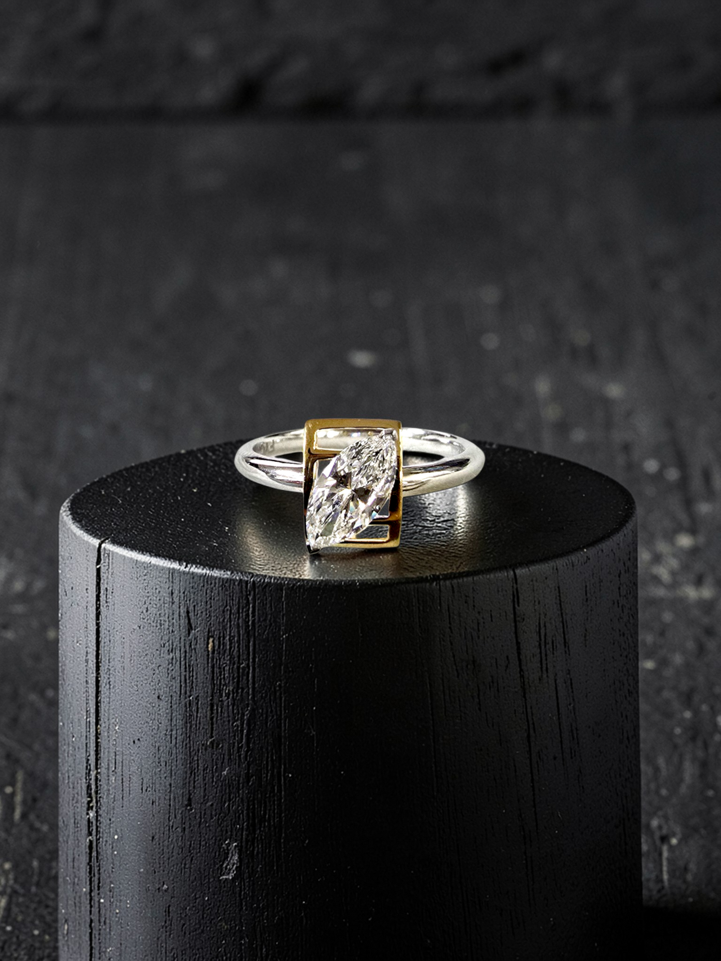 Yatomi Natural Marquise Diamonds (0.58 cts.) D VS1 Statement Ring (with 18K White and Yellow Gold) - Certified - Size US 5.5