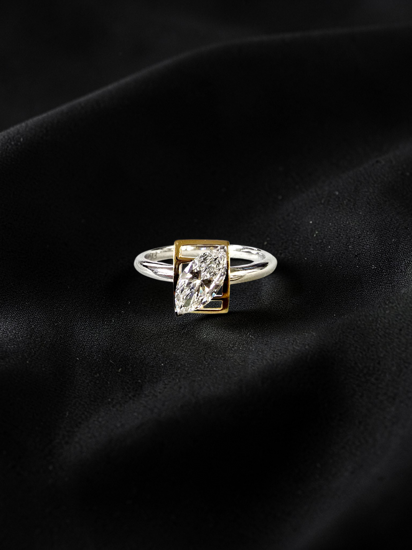 Yatomi Natural Marquise Diamonds (0.58 cts.) D VS1 Statement Ring (with 18K White and Yellow Gold) - Certified - Size US 5.5