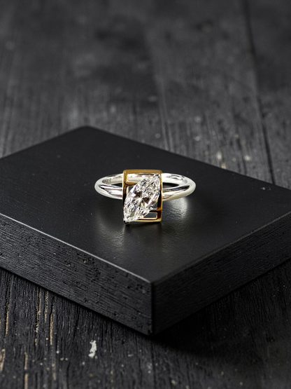 Yatomi Natural Marquise Diamonds (0.58 cts.) D VS1 Statement Ring (with 18K White and Yellow Gold) - Certified - Size US 5.5