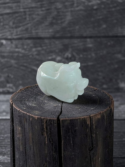 Fortune Fat Pig White-Green Burmese A-Jadeite Charm Pendant
