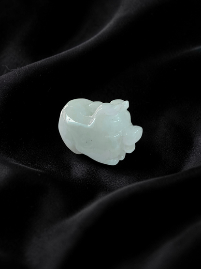 Fortune Fat Pig White-Green Burmese A-Jadeite Charm Pendant