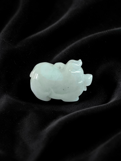 Fortune Fat Pig White-Green Burmese A-Jadeite Charm Pendant