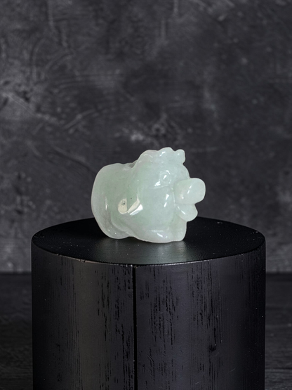 Fortune Fat Pig White-Green Burmese A-Jadeite Charm Pendant