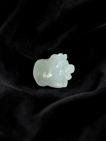 Fortune Fat Pig White-Green Burmese A-Jadeite Charm Pendant