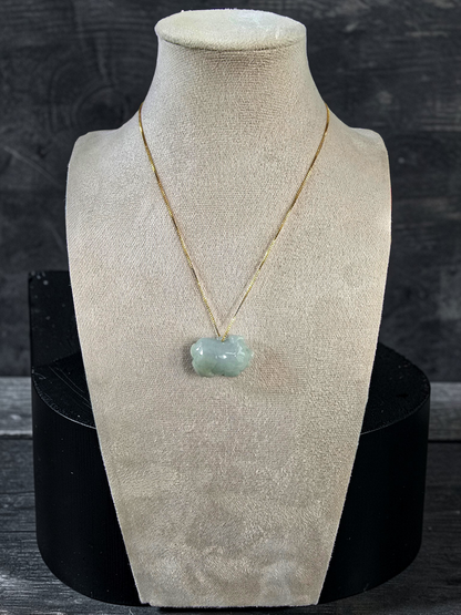 Fortune Fat Pig White-Green Burmese A-Jadeite Charm Pendant