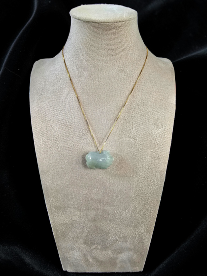 Fortune Fat Pig White-Green Burmese A-Jadeite Charm Pendant
