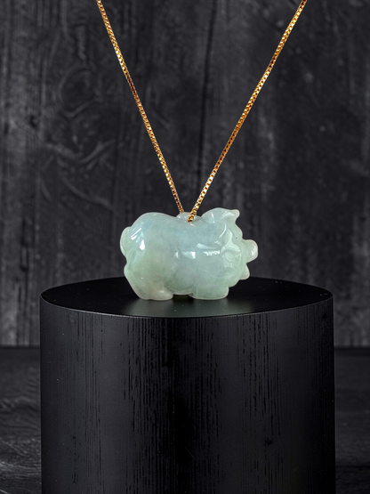 Fortune Fat Pig White-Green Burmese A-Jadeite Charm Pendant