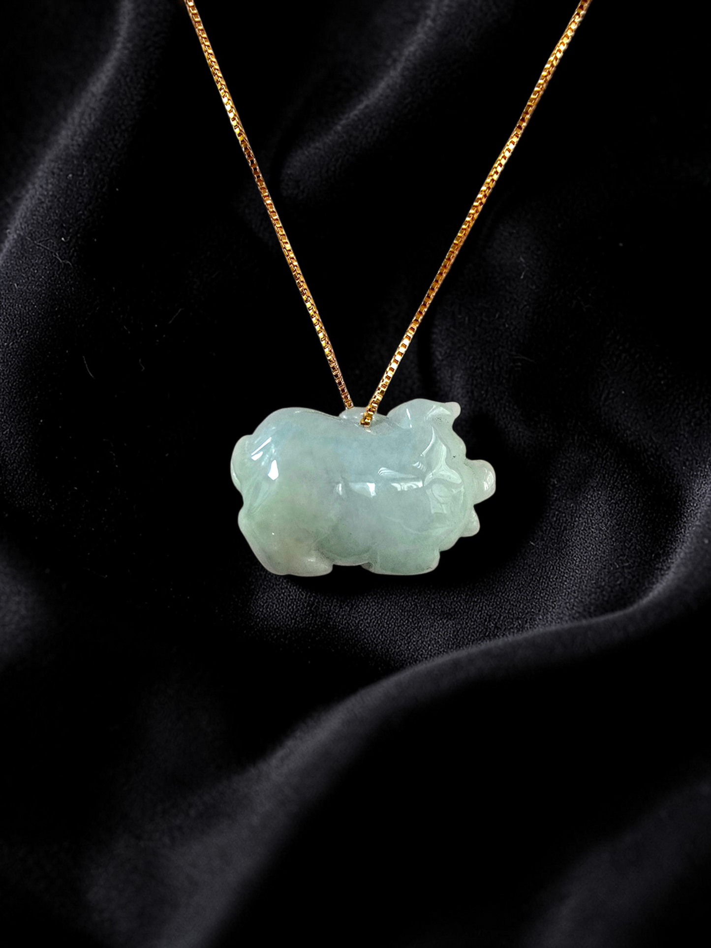 Fortune Fat Pig White-Green Burmese A-Jadeite Charm Pendant