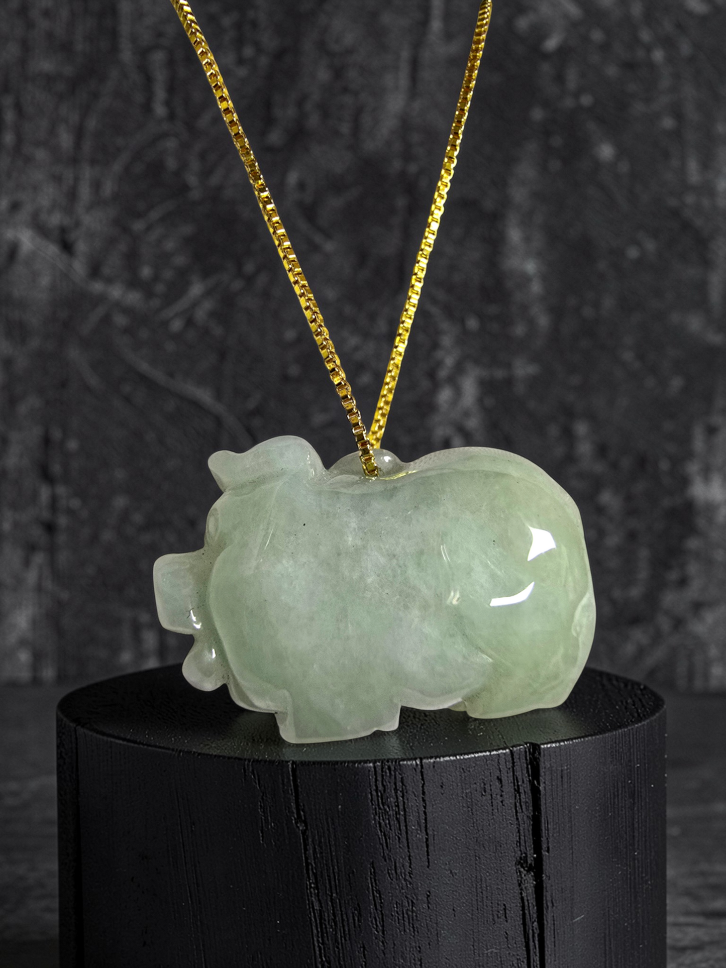 Fortune Fat Pig White-Green Burmese A-Jadeite Charm Pendant