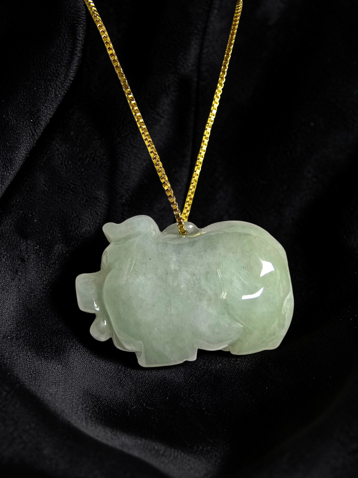 Fortune Fat Pig White-Green Burmese A-Jadeite Charm Pendant