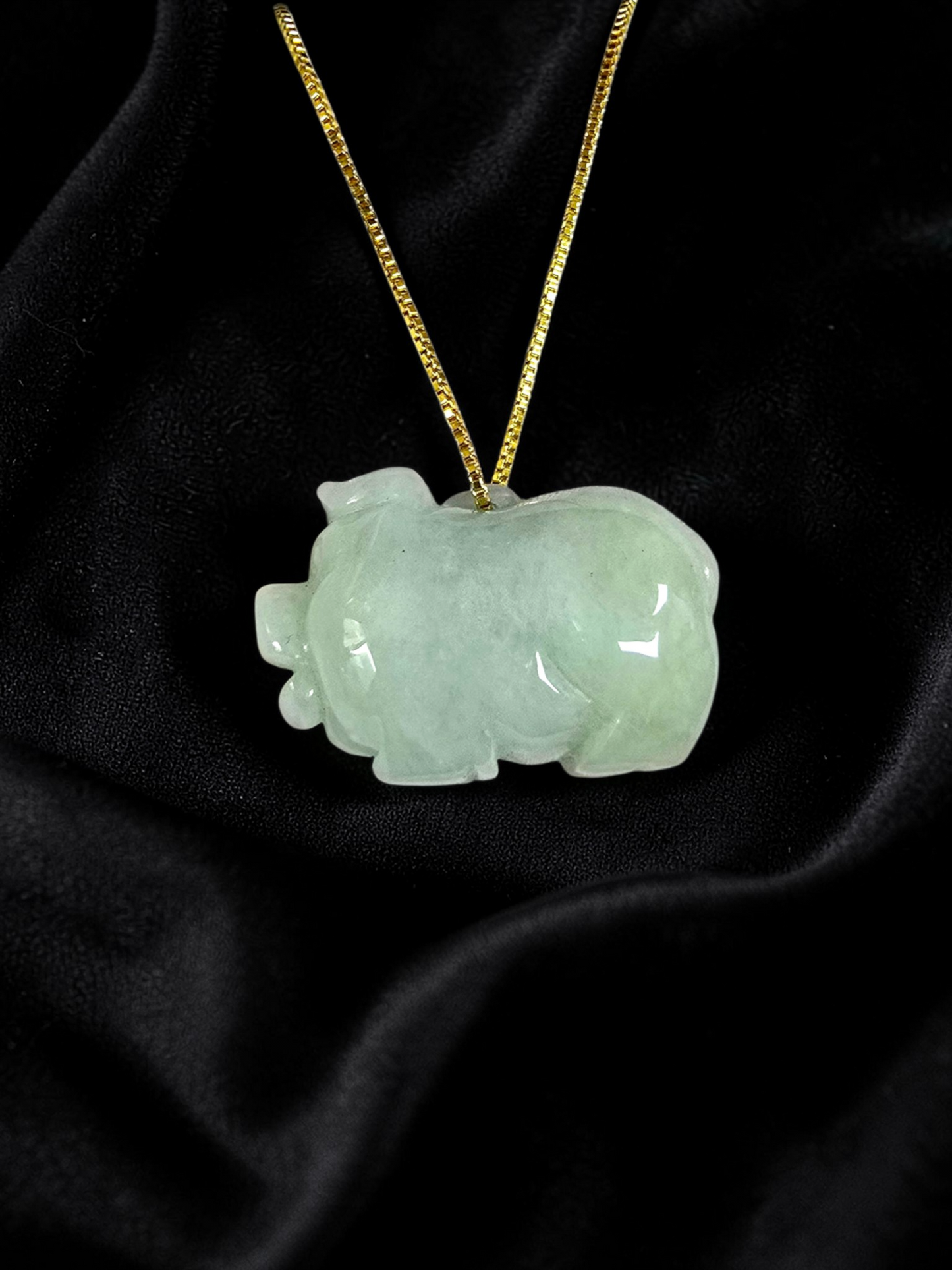 Fortune Fat Pig White-Green Burmese A-Jadeite Charm Pendant