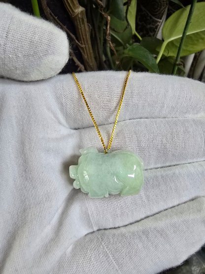 Fortune Fat Pig White-Green Burmese A-Jadeite Charm Pendant