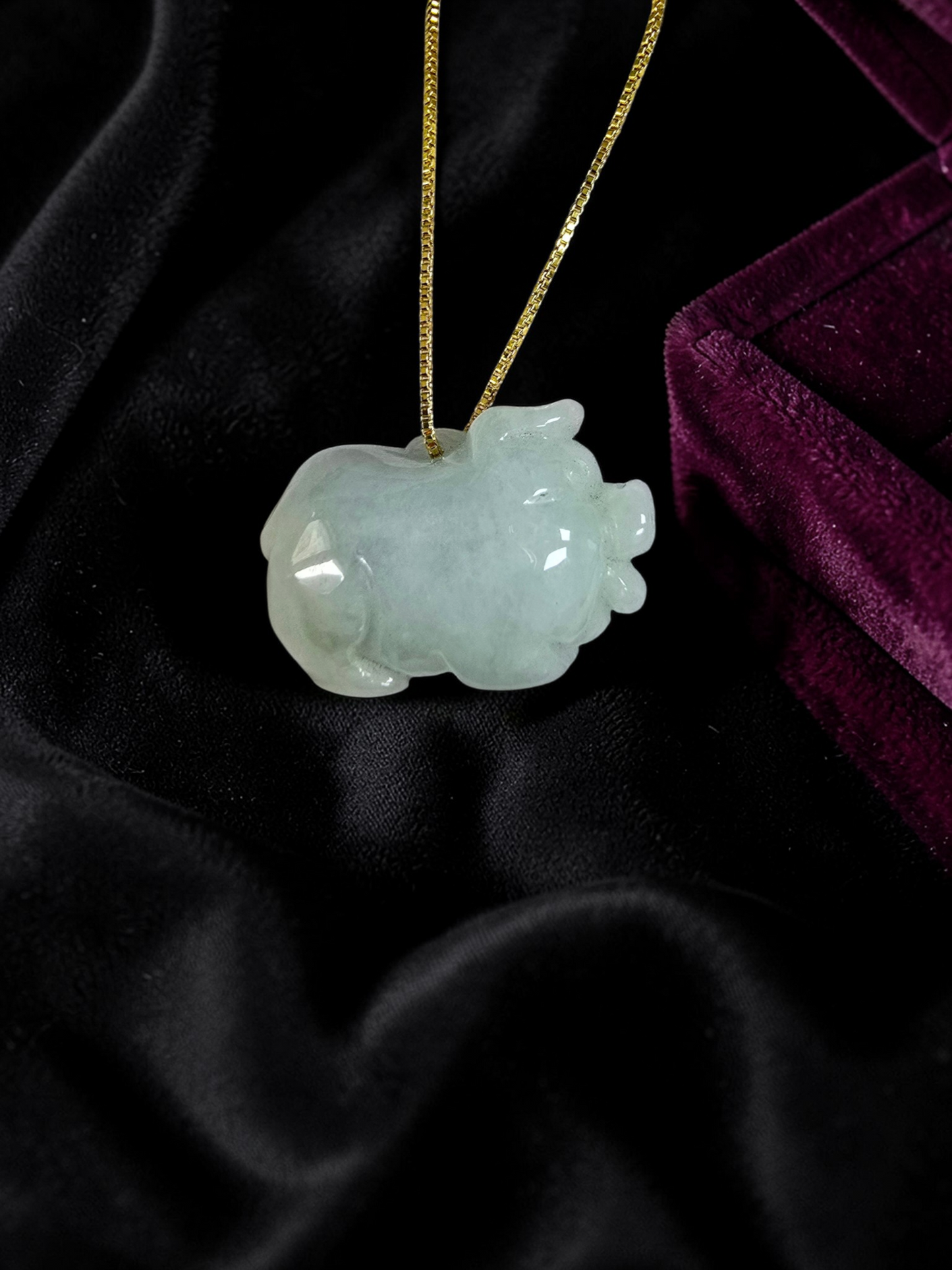 Fortune Fat Pig White-Green Burmese A-Jadeite Charm Pendant