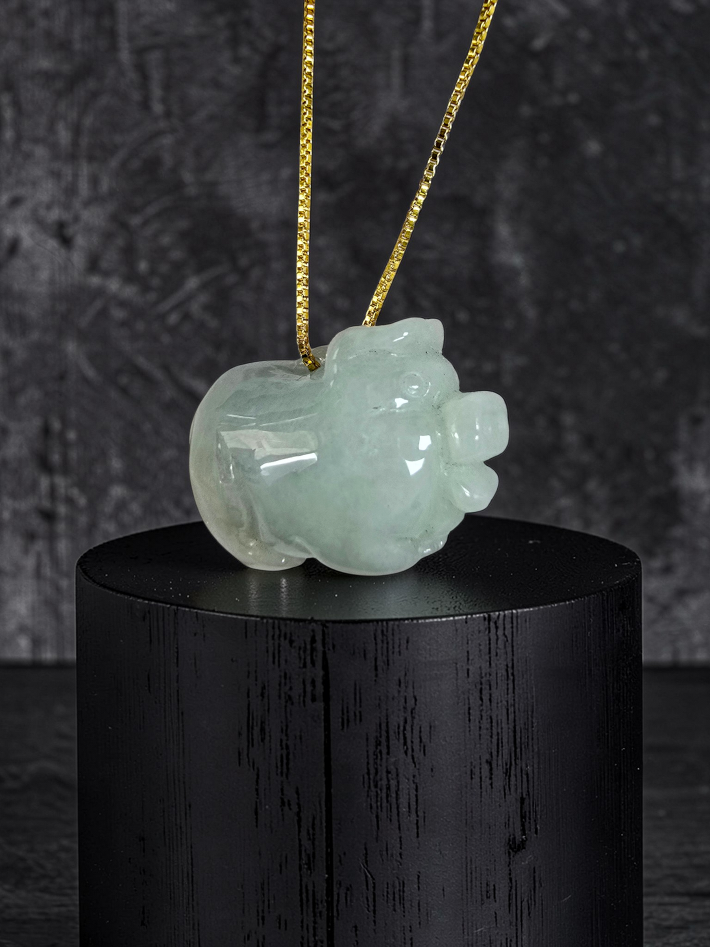 Fortune Fat Pig White-Green Burmese A-Jadeite Charm Pendant