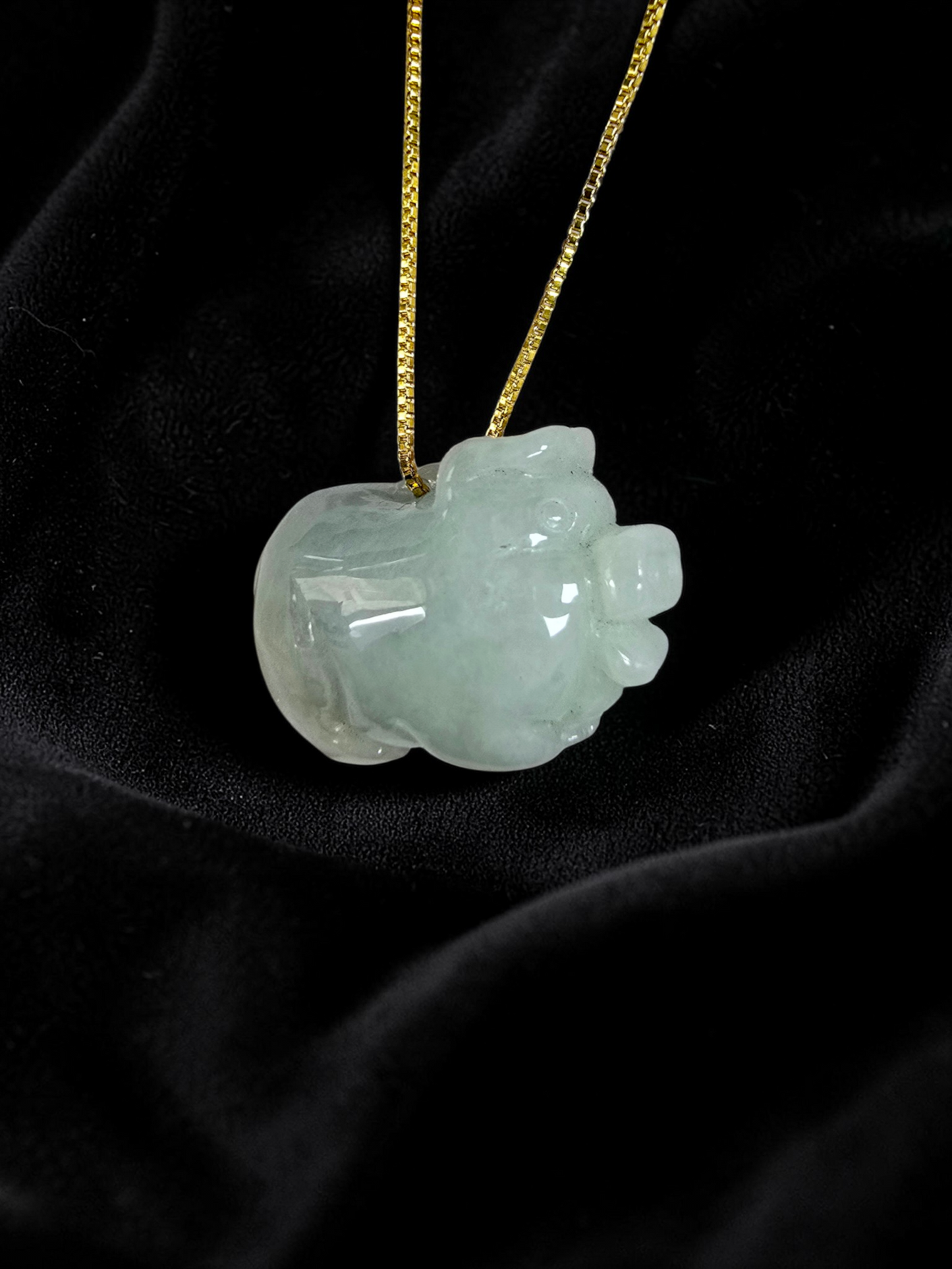 Fortune Fat Pig White-Green Burmese A-Jadeite Charm Pendant
