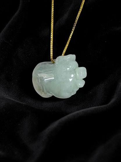 Fortune Fat Pig White-Green Burmese A-Jadeite Charm Pendant