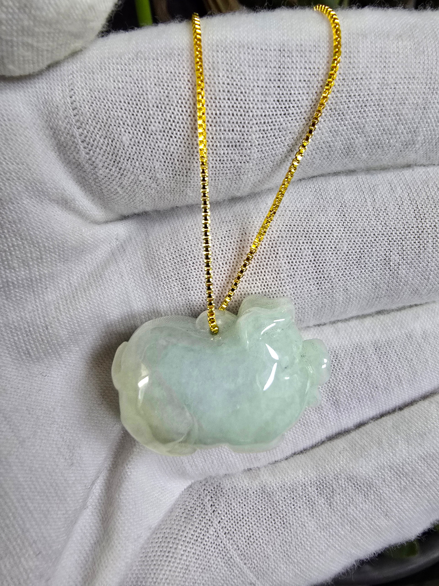 Fortune Fat Pig White-Green Burmese A-Jadeite Charm Pendant