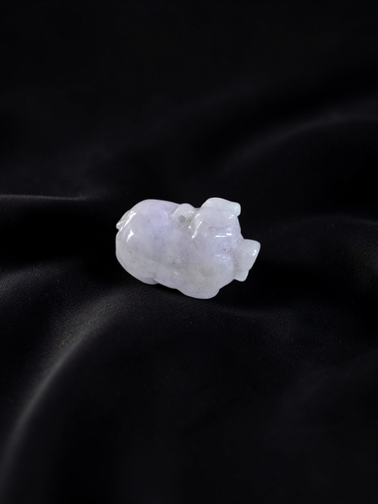 Fortune Fat Pig White-Lavender Purple Burmese A-Jadeite Charm Pendant