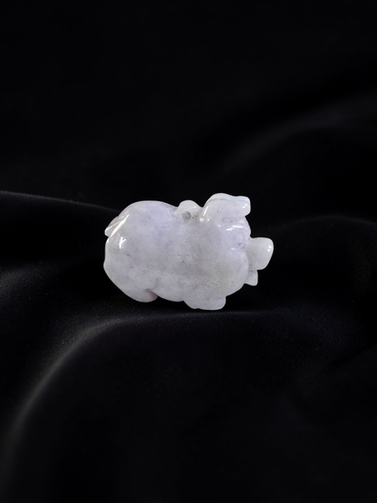 Fortune Fat Pig White-Lavender Purple Burmese A-Jadeite Charm Pendant