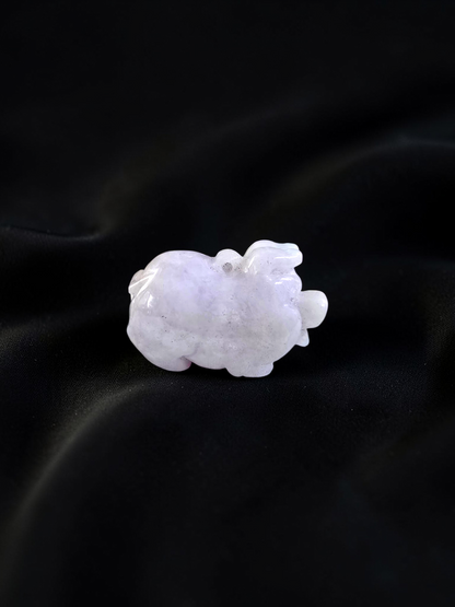 Fortune Fat Pig White-Lavender Purple Burmese A-Jadeite Charm Pendant