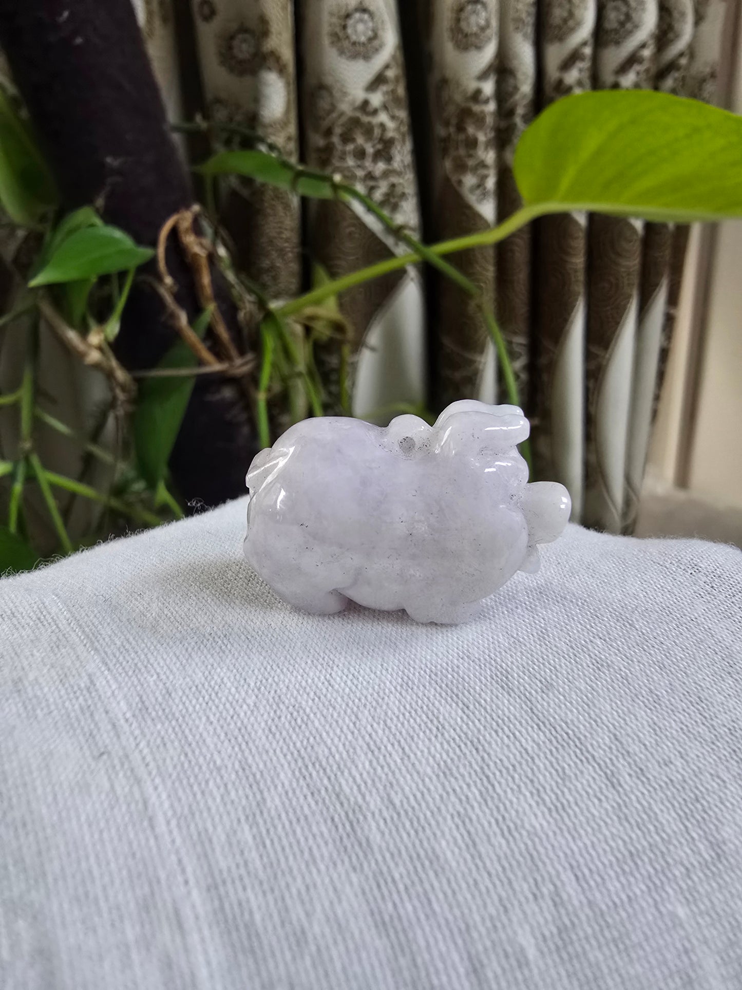 Fortune Fat Pig White-Lavender Purple Burmese A-Jadeite Charm Pendant