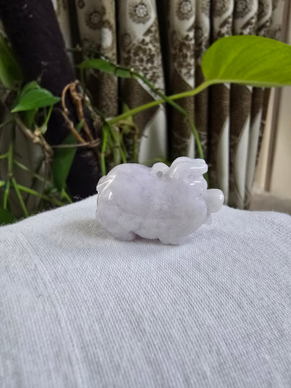 Fortune Fat Pig White-Lavender Purple Burmese A-Jadeite Charm Pendant