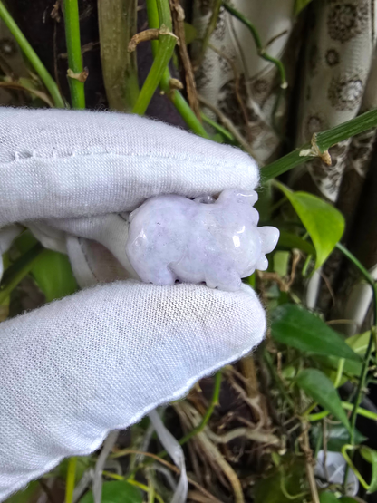 Fortune Fat Pig White-Lavender Purple Burmese A-Jadeite Charm Pendant