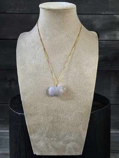 Fortune Fat Pig White-Lavender Purple Burmese A-Jadeite Charm Pendant