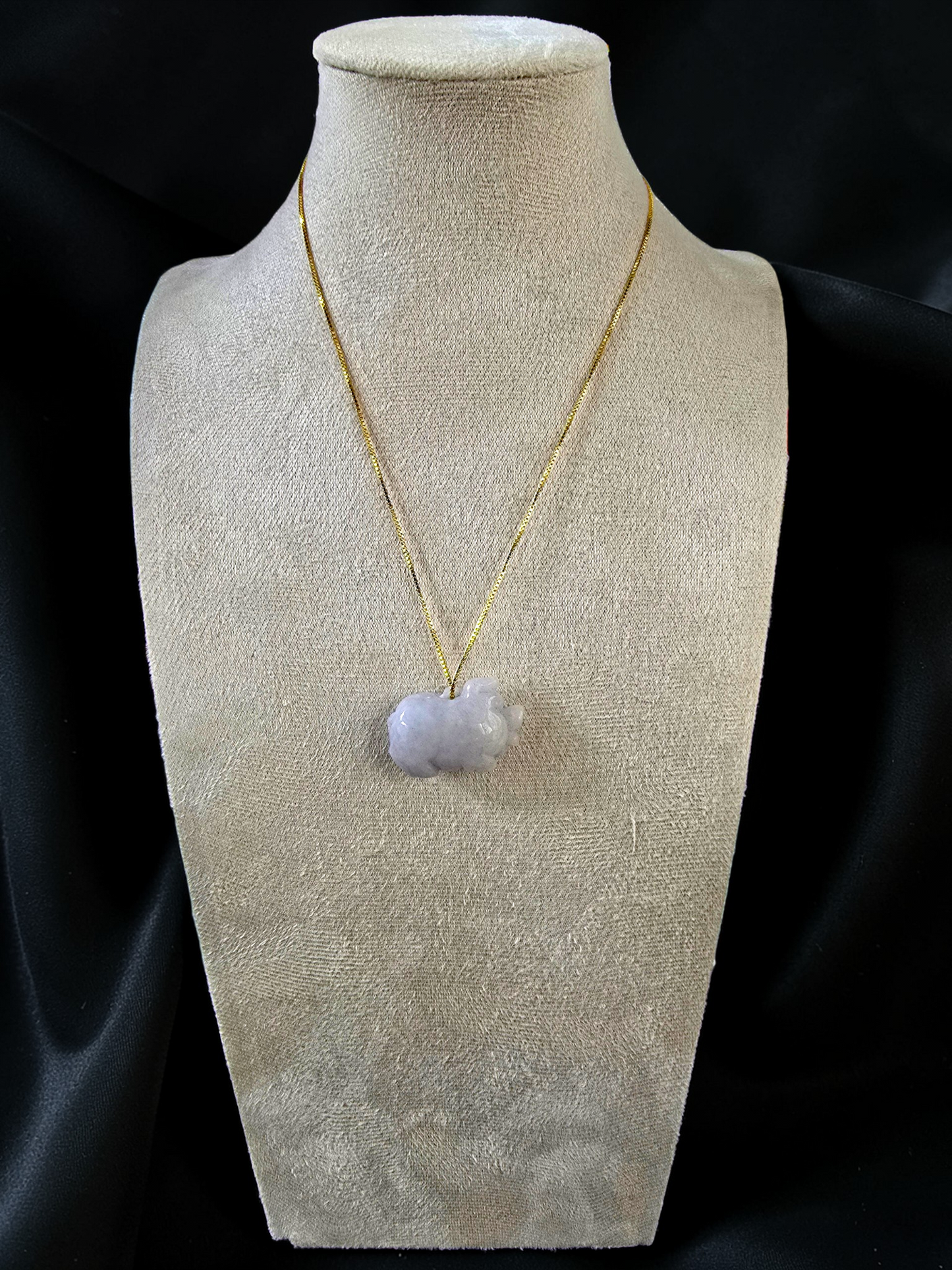 Fortune Fat Pig White-Lavender Purple Burmese A-Jadeite Charm Pendant