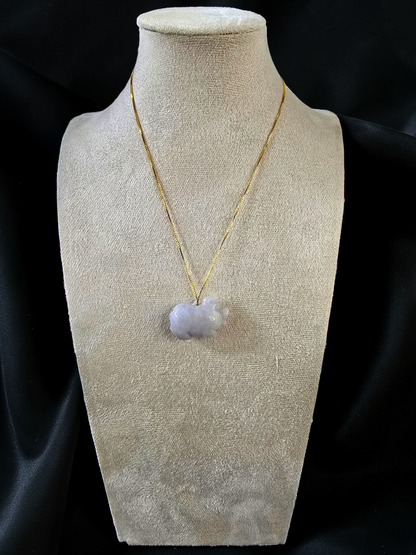 Fortune Fat Pig White-Lavender Purple Burmese A-Jadeite Charm Pendant