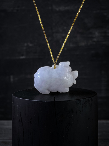 Fortune Fat Pig White-Lavender Purple Burmese A-Jadeite Charm Pendant