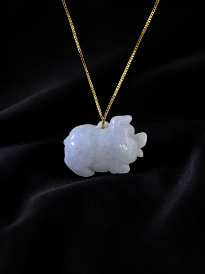 Fortune Fat Pig White-Lavender Purple Burmese A-Jadeite Charm Pendant