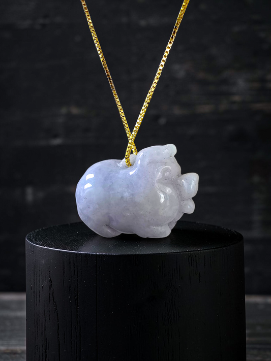 Fortune Fat Pig White-Lavender Purple Burmese A-Jadeite Charm Pendant