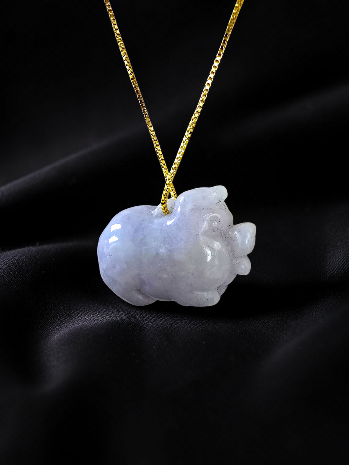 Fortune Fat Pig White-Lavender Purple Burmese A-Jadeite Charm Pendant