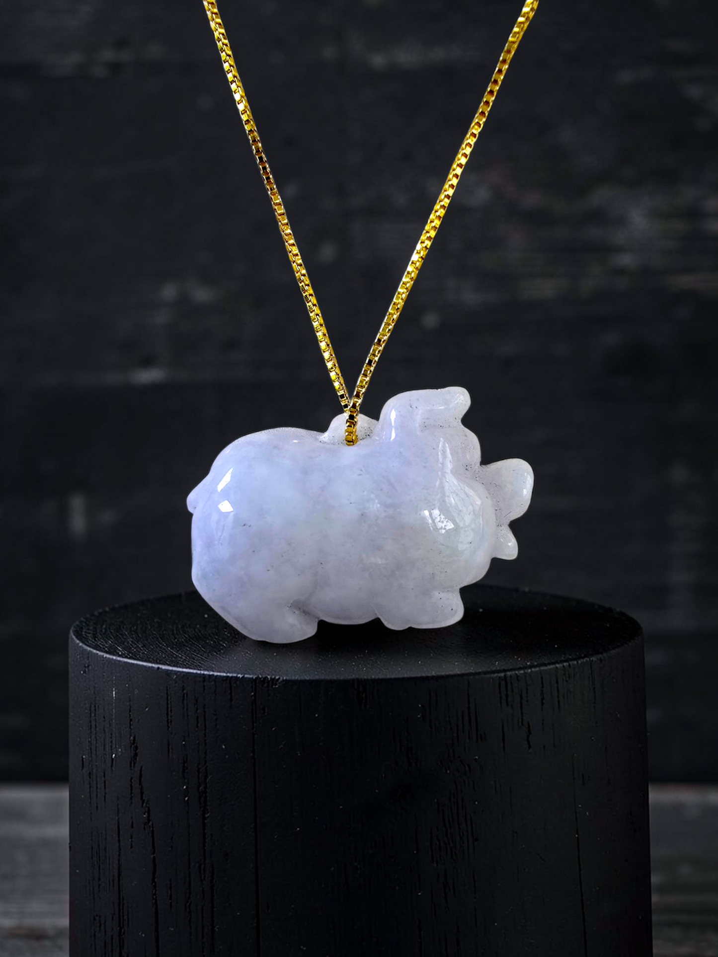 Fortune Fat Pig White-Lavender Purple Burmese A-Jadeite Charm Pendant