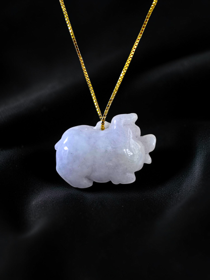 Fortune Fat Pig White-Lavender Purple Burmese A-Jadeite Charm Pendant