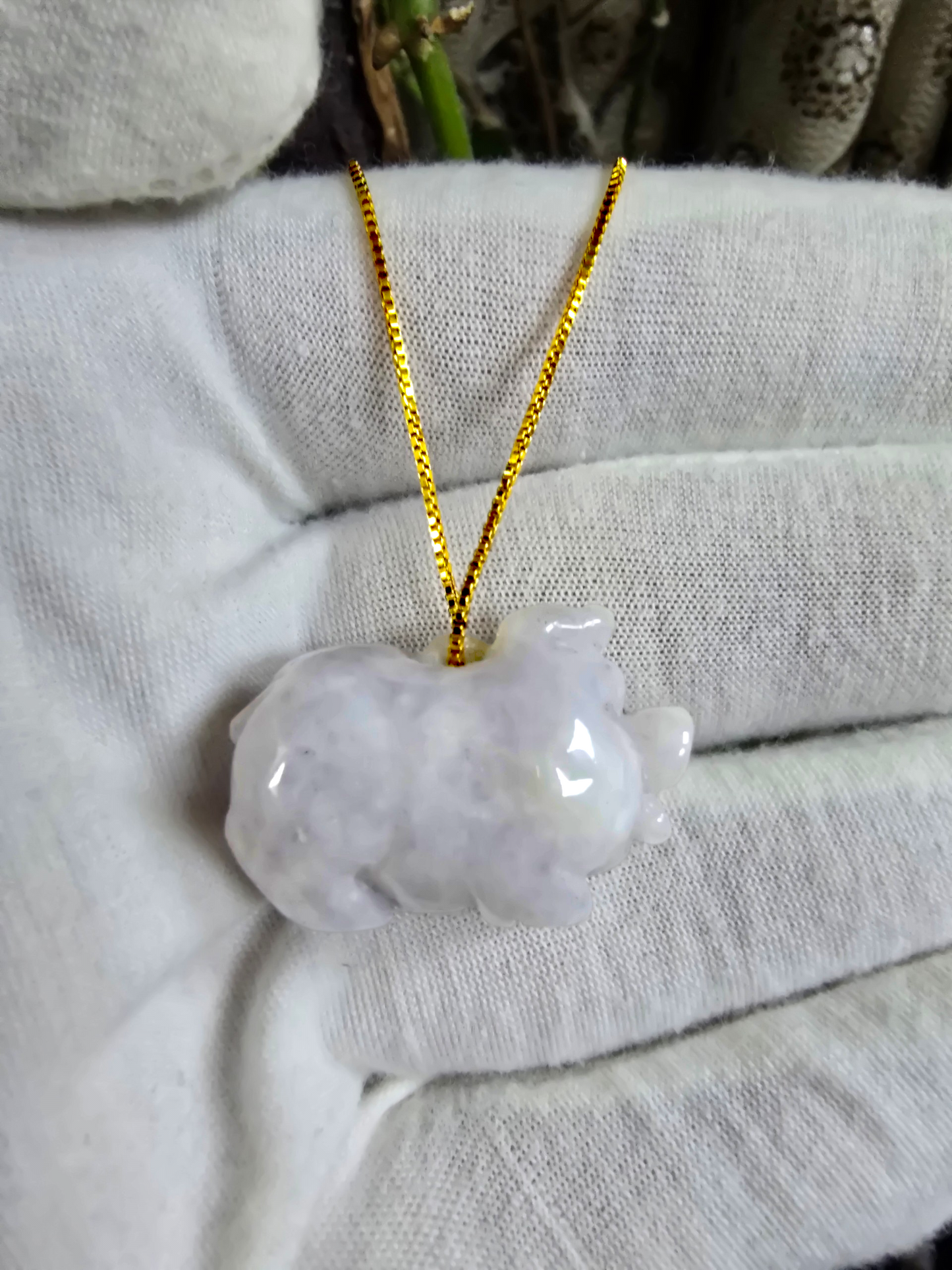 Fortune Fat Pig White-Lavender Purple Burmese A-Jadeite Charm Pendant