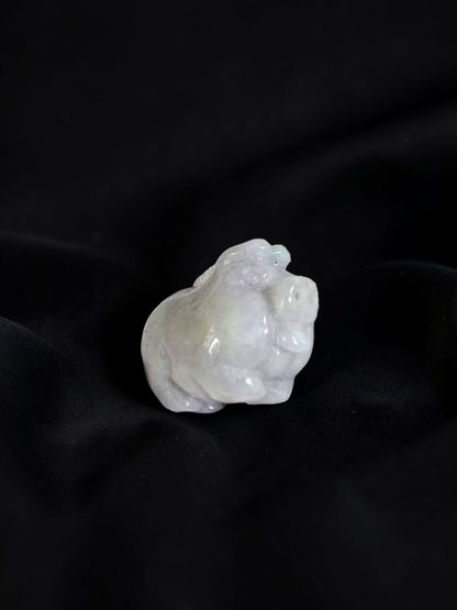 Fortune Fat Pig White-Lavender Purple Burmese A-Jadeite Charm Pendant