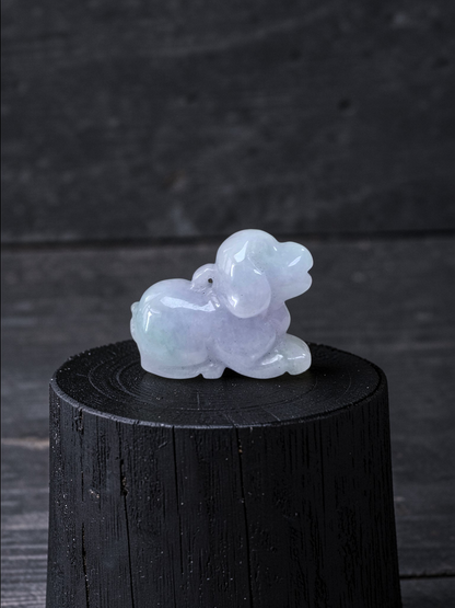 Loyal Sitting Dog White-Lavender Purple Burmese A-Jadeite Charm Pendant