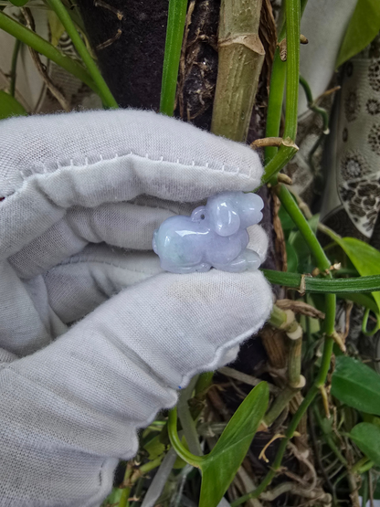 Loyal Sitting Dog White-Lavender Purple Burmese A-Jadeite Charm Pendant