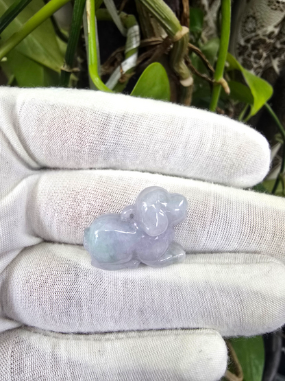 Loyal Sitting Dog White-Lavender Purple Burmese A-Jadeite Charm Pendant