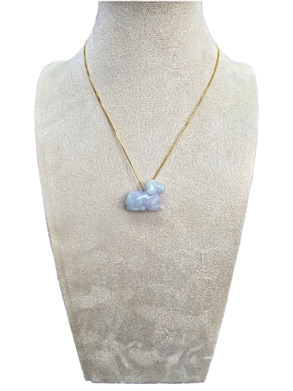 Loyal Sitting Dog White-Lavender Purple Burmese A-Jadeite Charm Pendant