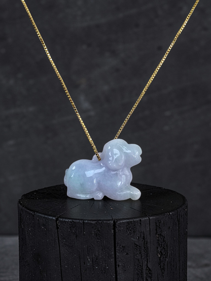 Loyal Sitting Dog White-Lavender Purple Burmese A-Jadeite Charm Pendant