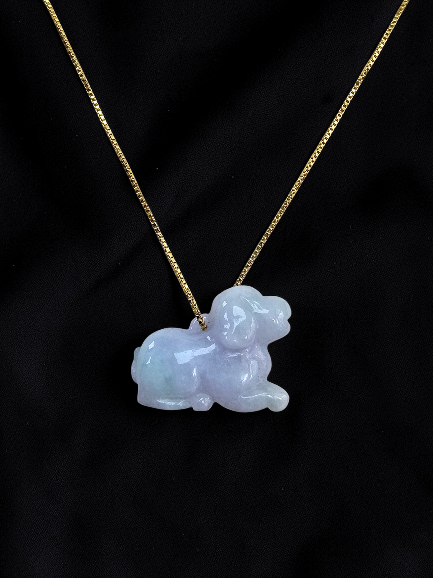 Loyal Sitting Dog White-Lavender Purple Burmese A-Jadeite Charm Pendant