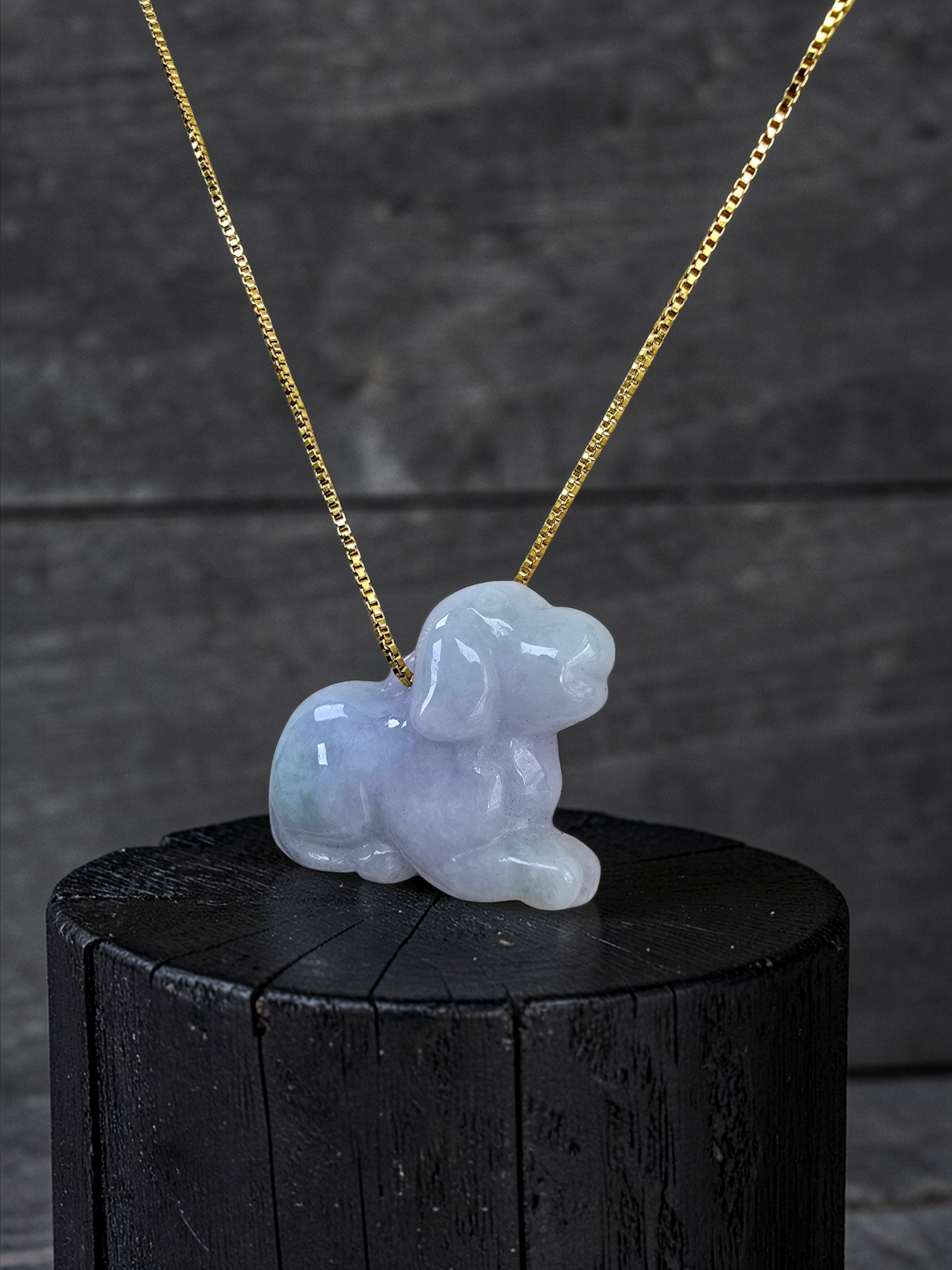 Loyal Sitting Dog White-Lavender Purple Burmese A-Jadeite Charm Pendant